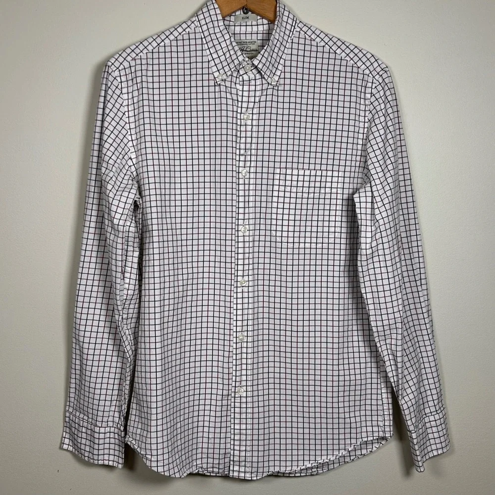 J‎ Crew Slim Fit Organic Cotton Stretch Button Down Shirt Mens Medium Checkered